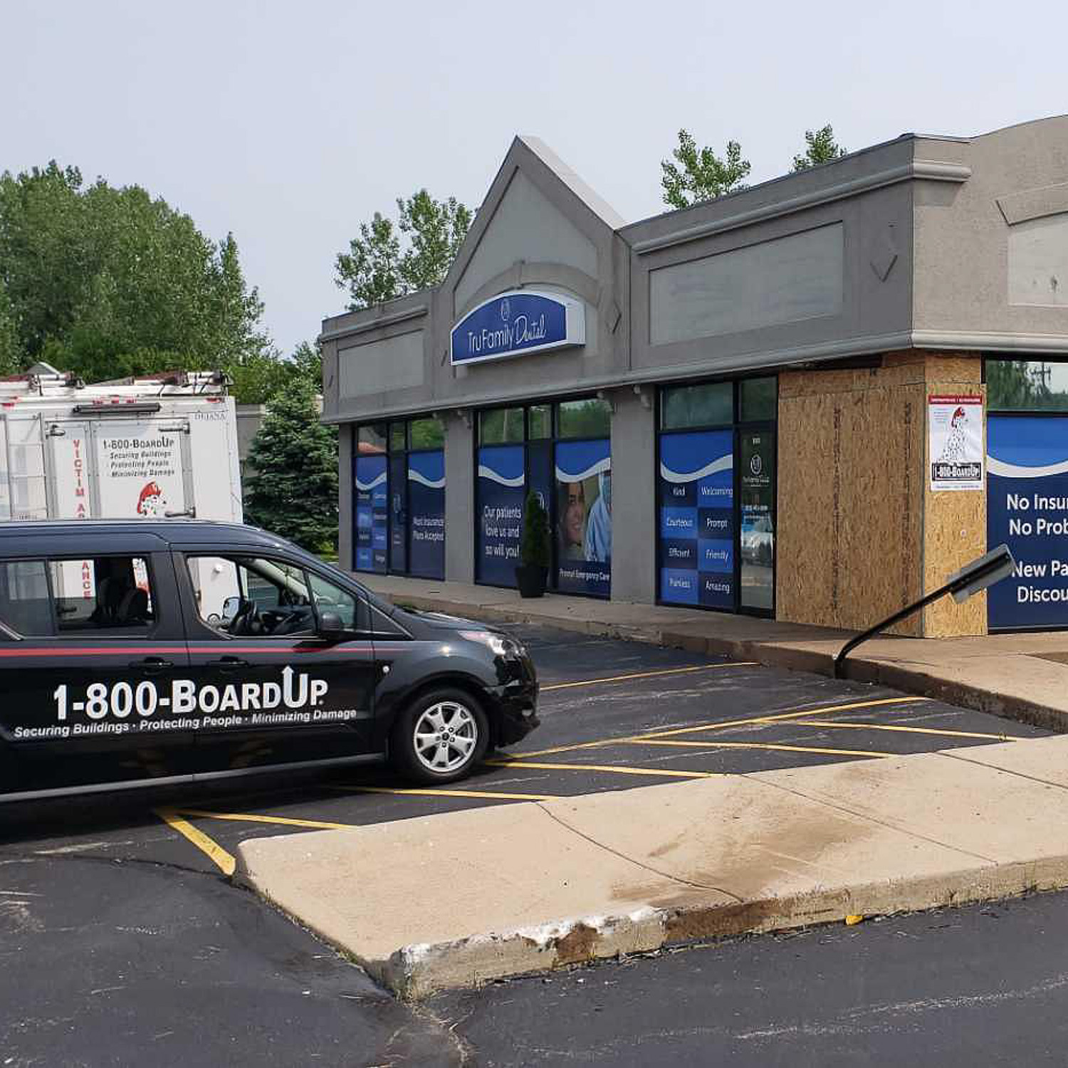 boarded up business after a vehicle impact